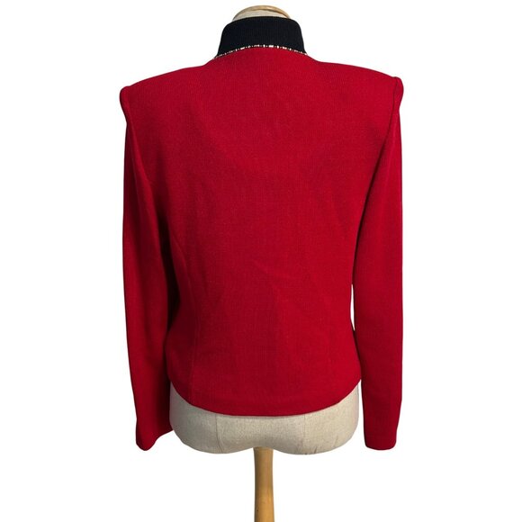St. John Collection Womens Sz 8 Red Knit Blazer & Black Tank Set Gold Button - Picture 11 of 14